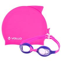 Kit De Natação Vollo Óculos Giant Dolphin E Touca De Silicone - Infantil
