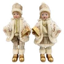 Kit de Natal Crianças Creme/Dourado Grande Musical 45cm