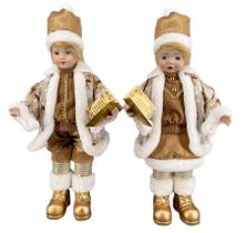 Kit De Natal Crianças Linho/Marrom Grande Musical 45Cm