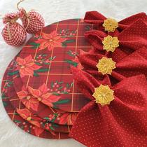 Kit de natal poá vermelho jogo americano capa base 16 pçs