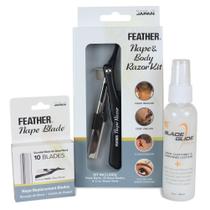Kit de Navalha Feather para Nuca com 10 Lâminas e 60ml de Glide