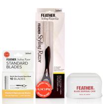 Kit de Navalha para Estilização Feather Cabo de 18,5 cm com 11 Lâminas e Estojo
