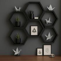 Kit De Nichos 6 Peças Sestavado Colmeia Preto Em Mdf 30x25x10 Kit De Nichos 6 Peças Sestavado Colmeia Preto Em Mdf 30x25x10