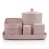 Kit de Organização com 5 Peças Rattan Jacki Design Rosa Kit de Organização com 5 Peças Rattan Jacki Design Rosa