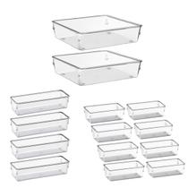 Kit De Organizador 14 Peças Multiuso Acrílico Transparente Gaveta