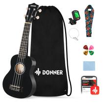 Kit de pacote inicial Ukulele Donner Soprano de 21 polegadas com aulas pretas