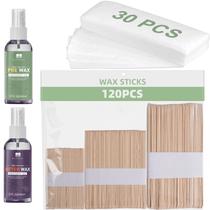 Kit de palitos de depilação de madeira BLITZWAX de 120 unidades para depilação com cera dura, aplicadores de sobrancelhas grandes e pequenas para rosto, corpo e lábios, com 30 papéis e óleos de cera, ideal para depilação feminina em casa Kit de palitos de depilação de madeira BLITZWAX de 120 unidades para depilação com cera dura, aplicadores de sobrancelhas grandes e pequenas para rosto, corpo e lábios, com 30 papéis e óleos de cera, ideal para depilação feminina em casa