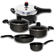 Kit De Panelas 5 Peças Com Panela De Pressão 3l Teflon Gal Kit De Panelas 5 Peças Com Panela De Pressão 3l Teflon Gal
