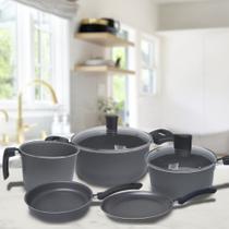 Kit de Panelas Cinza Enjoy com Tampa de Vidro Casa Dona Antiaderente