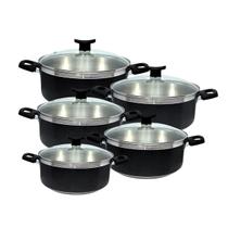 Kit de Panelas de Alumínio 5 Peças Caçarolas Tampas de Vidro Cabos Reforçados Kit de Panelas de Alumínio 5 Peças Caçarolas Tampas de Vidro Cabos Reforçados