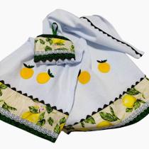 Kit de Pano de Prato e Pano Bate Mão Decornato Limões Siciliano Tecido 100% Algodão Kit de Pano de Prato e Pano Bate Mão Decornato Limões Siciliano Tecido 100% Algodão
