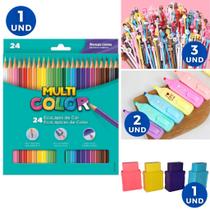 Kit De Papelaria Criativa Kawaii Fofa Lápis De Cor Caneta Marca Texto