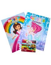 Kit de para colorir c/ 2 livros e uma cx c/ 12 giz de cera (sereias e princesas) Kit de para colorir c/ 2 livros e uma cx c/ 12 giz de cera (sereias e princesas)
