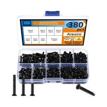 Kit De Parafusos De Cabeça Chata M3 Pretos E Porcas Hexagonais 380 Peças Sortimento De Parafusos