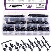 Kit de parafusos de hardware de berço Swpeet 141 unidades pretas M6 com chave Allen Kit de parafusos de hardware de berço Swpeet 141 unidades pretas M6 com chave Allen