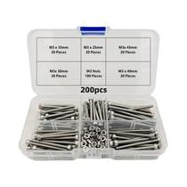 Kit De Parafusos E Porcas M3 Com Cabeça Hexagonal 200pcs Aço Inoxidável 304 Vários Comprimentos