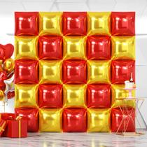 Kit de parede de balão NISOCY Red Gold Square Foil 25 unidades com canudos