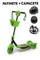 Kit de Patinete e Capacete Dino Verde com Luzes Incríveis - DM Toys