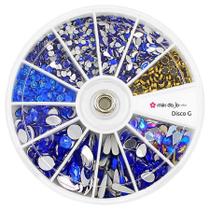 Kit de pedrarias para unhas artesanato disco grande azul bic