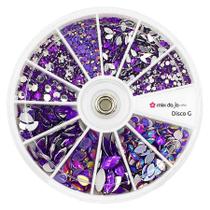 Kit de pedrarias para unhas artesanato disco grande roxo