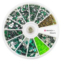 Kit de pedrarias para unhas artesanato disco grande verde