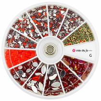 Kit de pedrarias para unhas artesanato disco grande vermelho