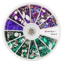 Kit de pedrarias unhas artesanato disco grande roxo e verde Kit de pedrarias unhas artesanato disco grande roxo e verde