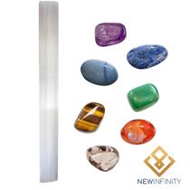 Kit de pedras 7 chakras e barra de selenita para alinhamento e limpeza energético