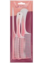 Kit de Pentes Rosé Lanossi Beauty & Care com 3 Unidades para Desembaraço e Uso Diário