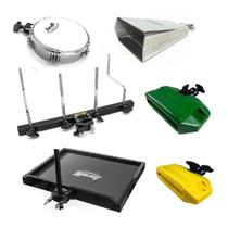 Kit de percussão com mesa rack par de jam block tamborim e cowbell 6'' - Torelli