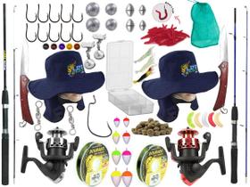 Kit De Pesca 2 Varas Para Molinete 1,20m + 2 Molinetes + Chapeu e Acessórios (Ref. 65)