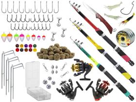 Kit de Pesca 3 Varas Telescópicas 1,70m + 3 Molinetes + Estojo + Acessórios (Ref. 93)