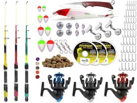 Kit De Pesca 3 Varas Telescópicas 3 Molinetes + Acessórios (Ref. 12)