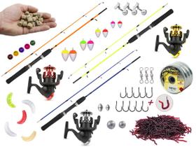 Kit de Pesca c/ 3 Varas Para Molinete 1,20m + 3 Molinetes + Acessórios (Ref. 95)