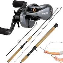 Kit de Pesca Carretilha +Vara 1,80M 20 Lb Cabo Cortiça MAKIS