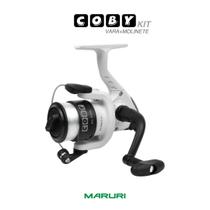 Kit de pesca coby molinete 1 rolamento + vara de pesca inteiriça 1,35 m com linha maruri