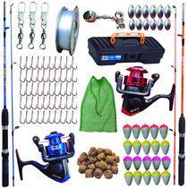 Kit De Pesca Completo 2 Varas 1,50m 2 Molinetes 97 Itens