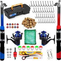Kit De Pesca Completo 2 Varas Telescopica + Caixa, Molinete e Acessorios