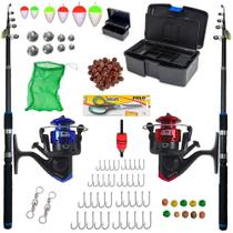Kit De Pesca Completo 2 Varas Telescopica + Caixa, Molinete e Acessorios