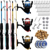 Kit de Pesca Completo 3 Varas 1,20m 10kg 3 Molinetes e Ace