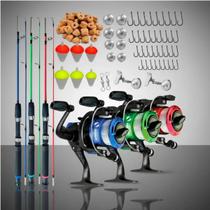 Kit de Pesca Completo 3 Varas 1,20m 6 kg 3 Molinetes e Ace