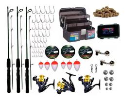 Kit De Pesca Completo 3 Varas 1,30m 10kg Com Molinete Maleta