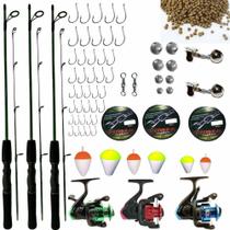 Kit de Pesca Completo 3 Varas 1,35m 6kg, 3 Molinetes e Acessórios Kit de Pesca Completo 3 Varas 1,35m 6kg, 3 Molinetes e Acessórios