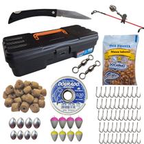 Kit De Pesca Completo Com Maleta Estojo Anzol Chumbada Isca Linha Massa Ração