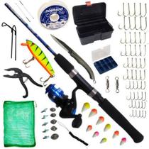 Kit De Pesca Completo Vara Com Molinete 80 Unidades