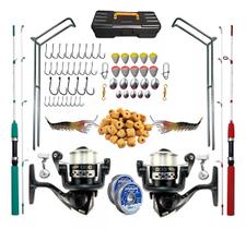 Kit De Pesca Duplo Vara 2 Partes Molinete E Acessórios Completo Kit De Pesca Duplo Vara 2 Partes Molinete E Acessórios Completo