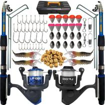 Kit de Pesca Duplo Vara + Molinete e Acessorios Completo - Jaú Pesca