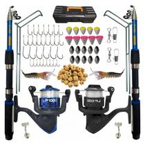 Kit de Pesca Duplo Vara + Molinete e Acessorios Completo
