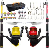 Kit de Pesca Duplo Vara + Molinete e Acessorios Completo