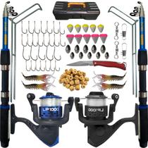 Kit de Pesca Duplo Vara + Molinete e Acessorios Completo